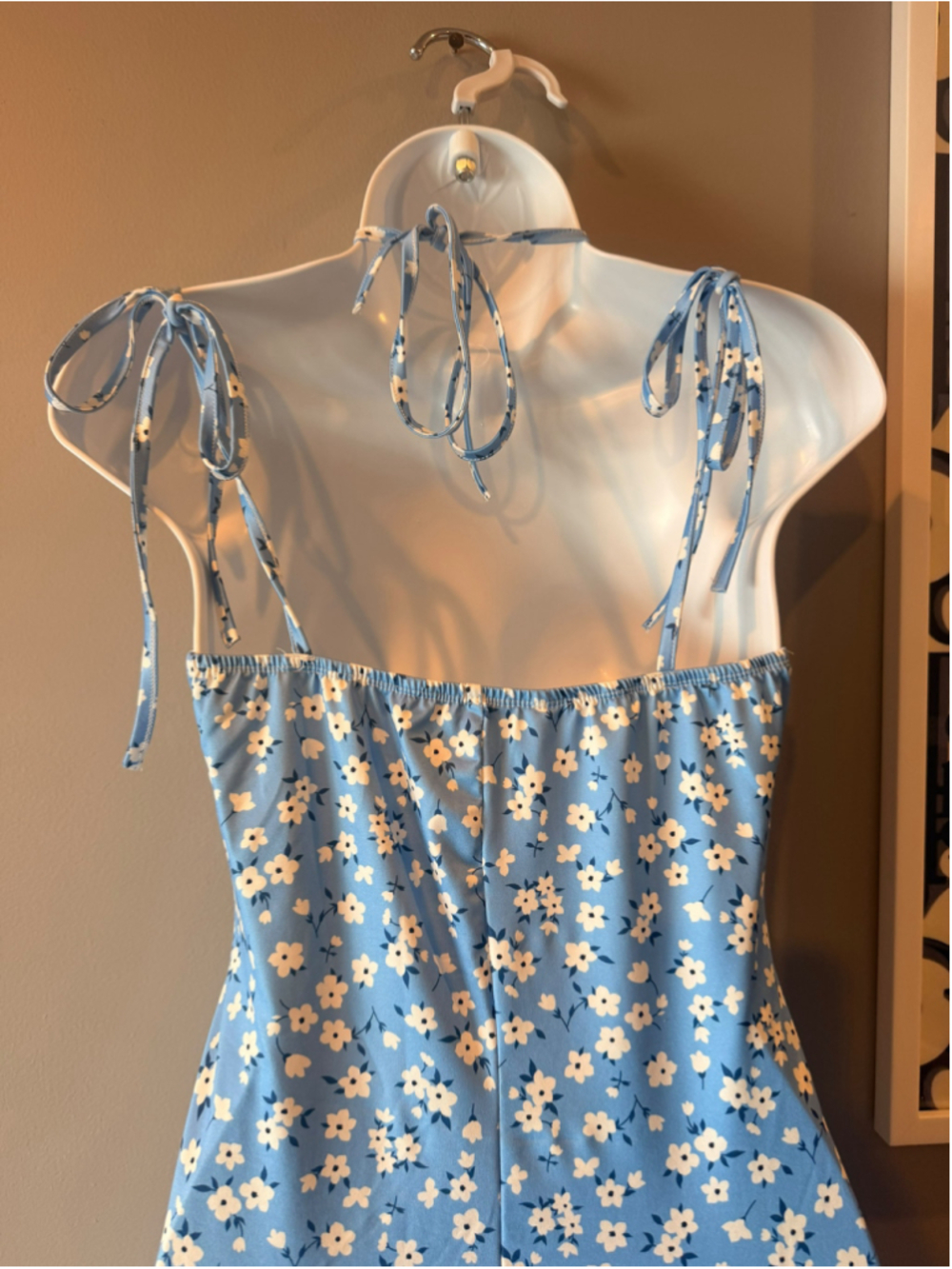 Women's Unbranded Blue Floral Tie-Strap Bodycon Maxi Dress – Size Small - Picture 7 of 9